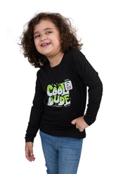 Jet Black Cool Dude Neon Graphic Girls’ Full Sleeves T-Shirt